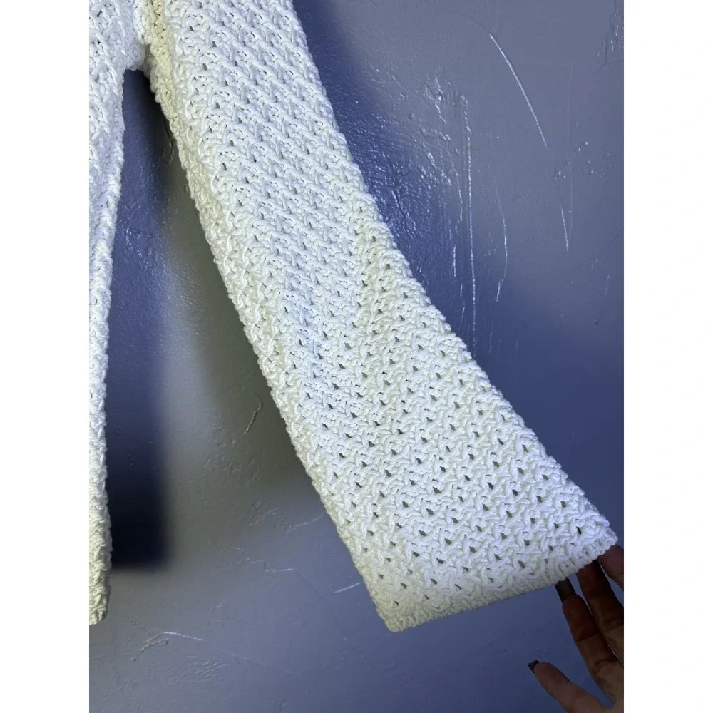 St. John cream white open-knit crewneck sweater Bell Sleeves S Quite Luxury